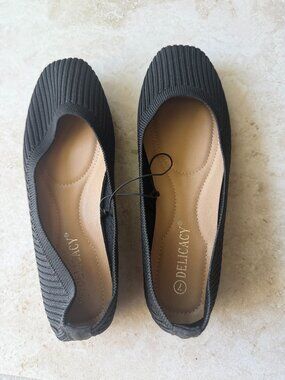 DELICACY Black Ribbed Knit Ballet Flats Size 7